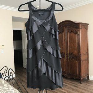 SL FASHIONS TIERED DRESS BEADS BLACK SIZE 6 PETITE